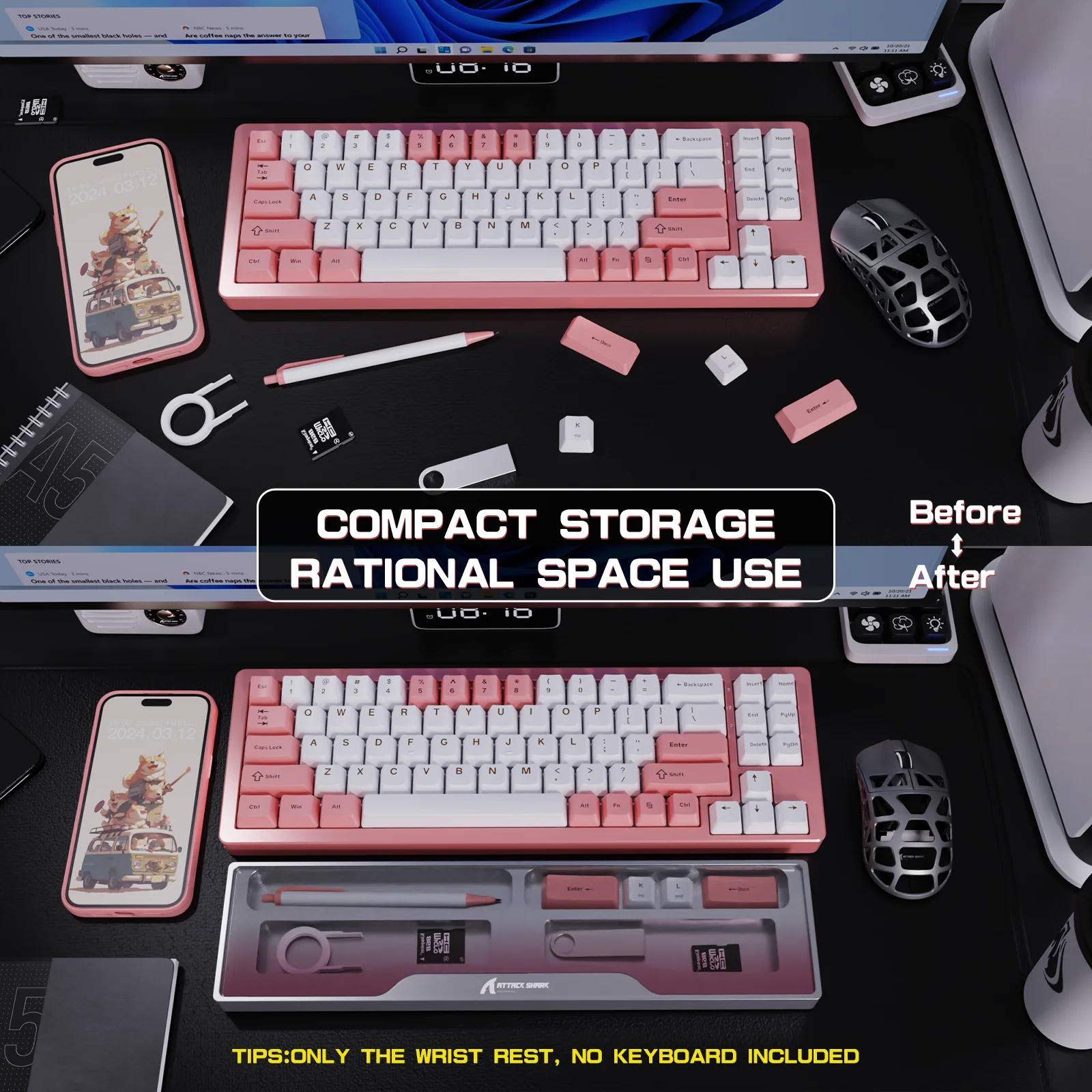 ATTACK SHARK Aluminum Alloy Wrist Rest with Partition Storage Case - Image 14