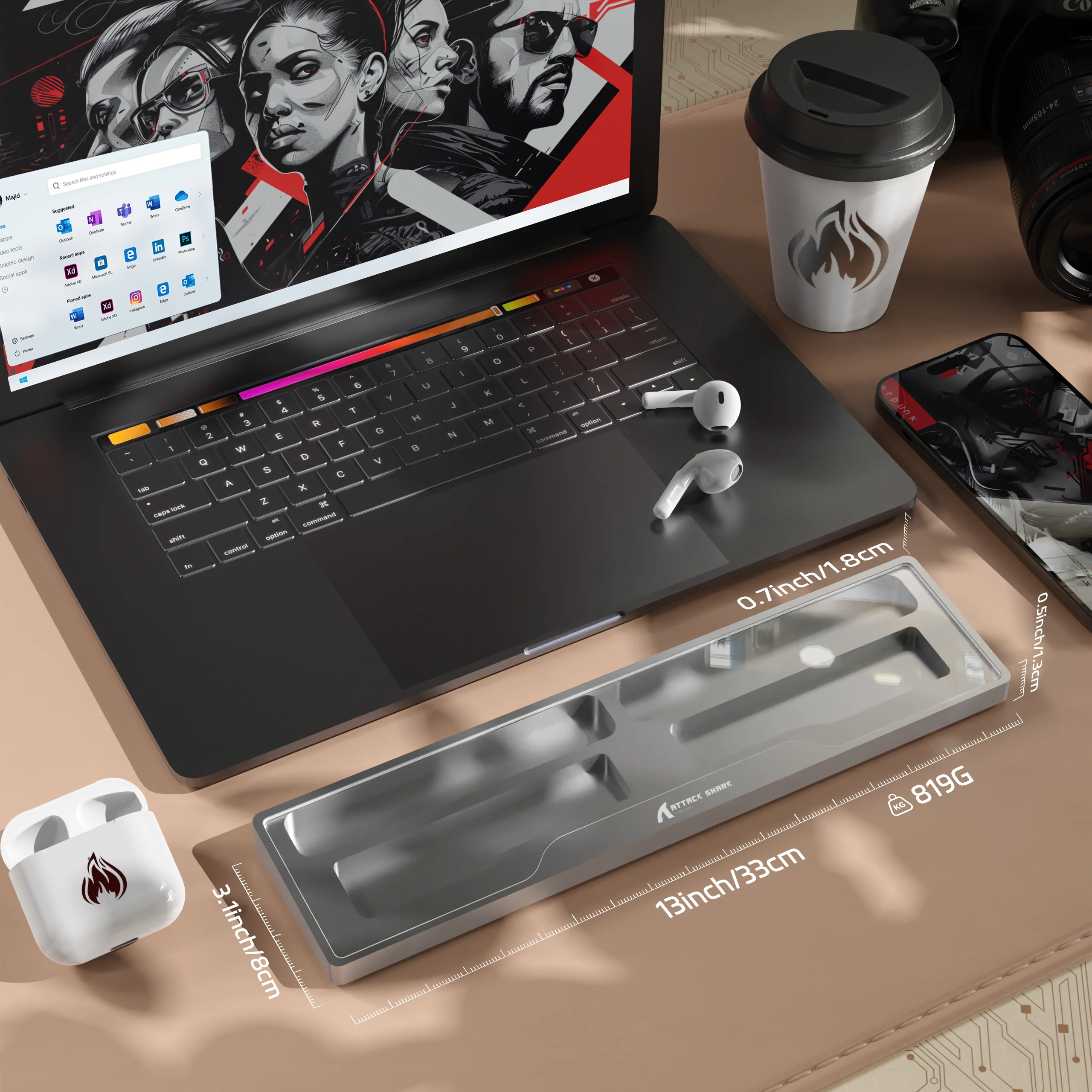 ATTACK SHARK Aluminum Alloy Wrist Rest with Partition Storage Case - Image 26