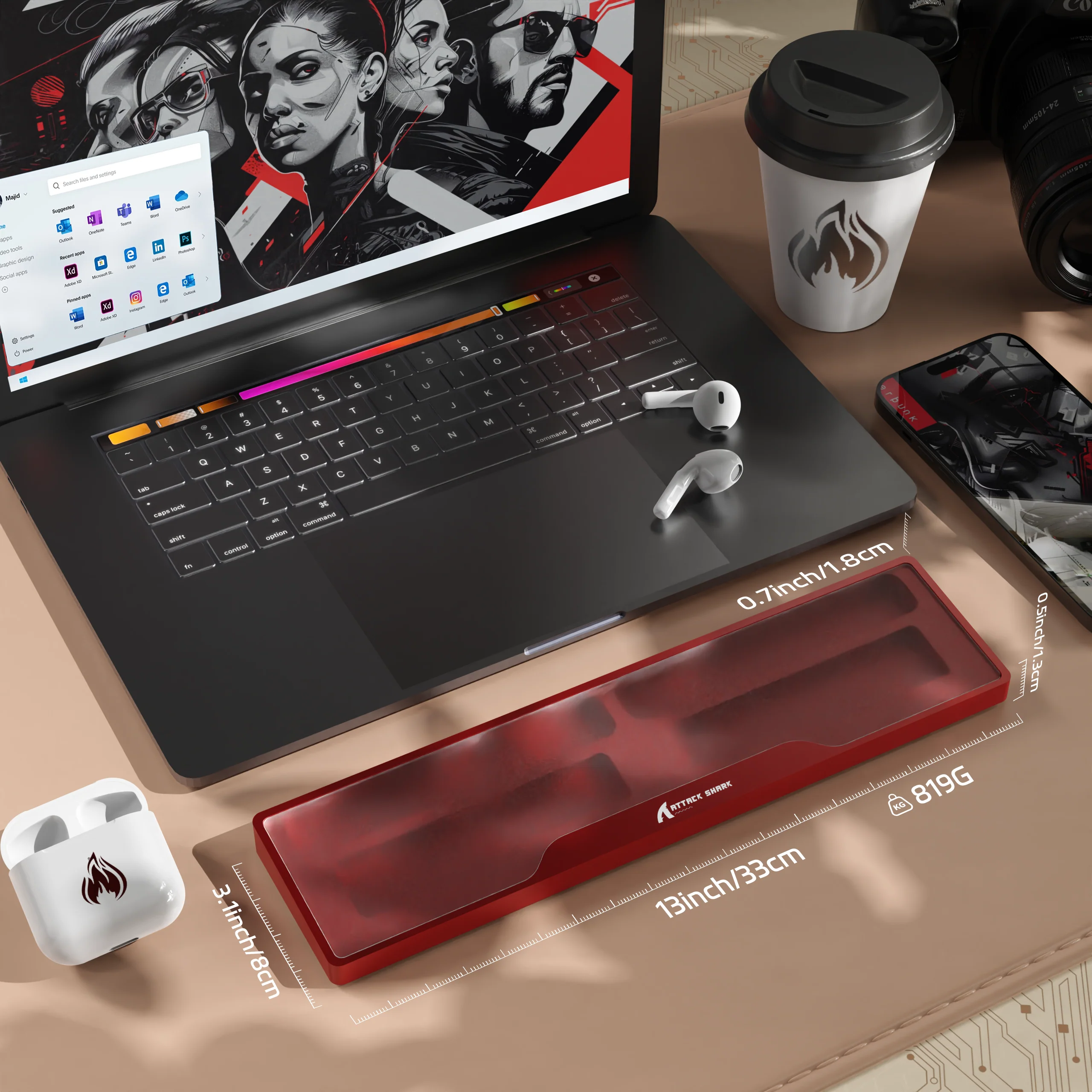 ATTACK SHARK Aluminum Alloy Wrist Rest with Partition Storage Case - Image 35