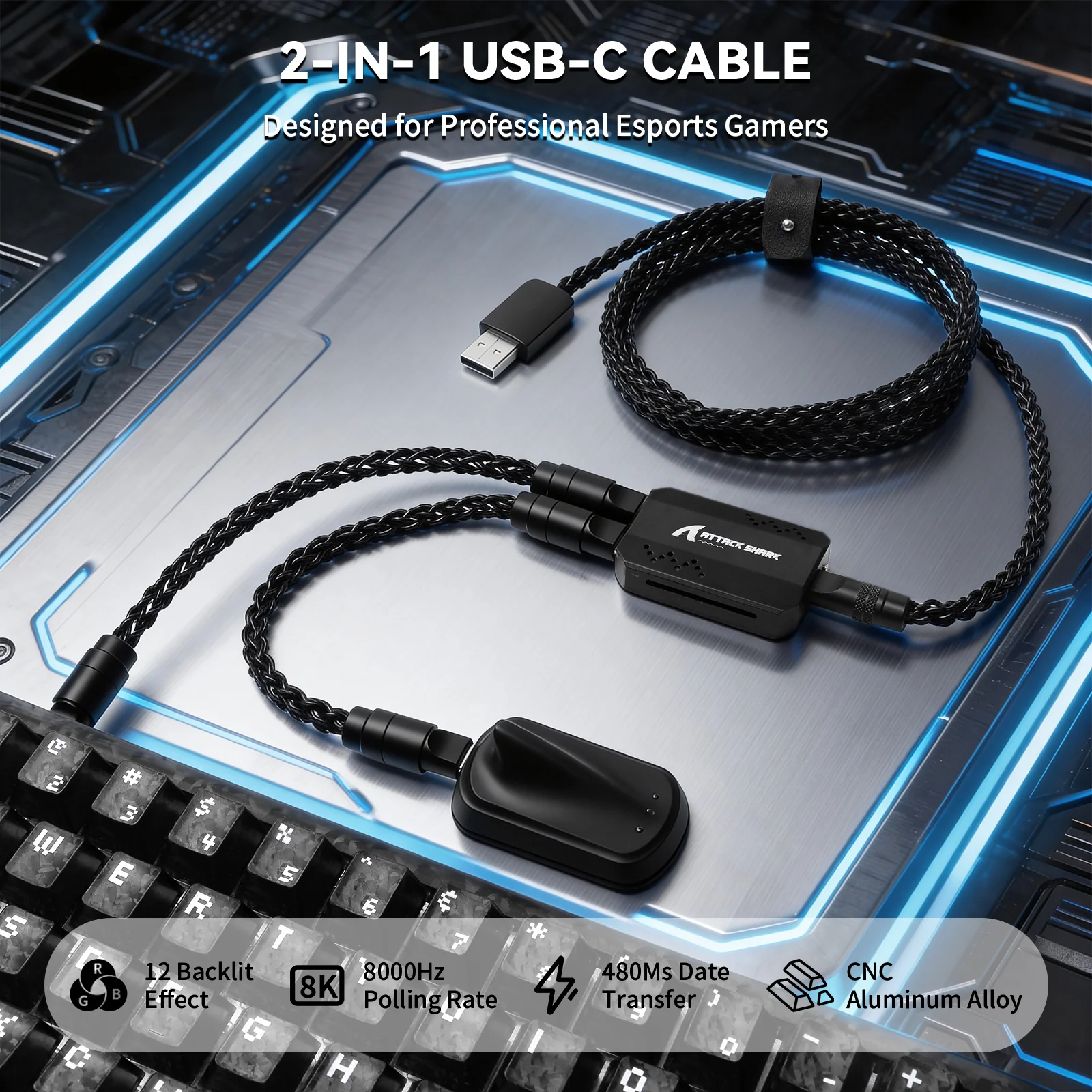 ATTACK SHARK C07 PRO 2-In 1  Type C Cable for 8KHz Gaming Keyboard/Mouse - Image 12