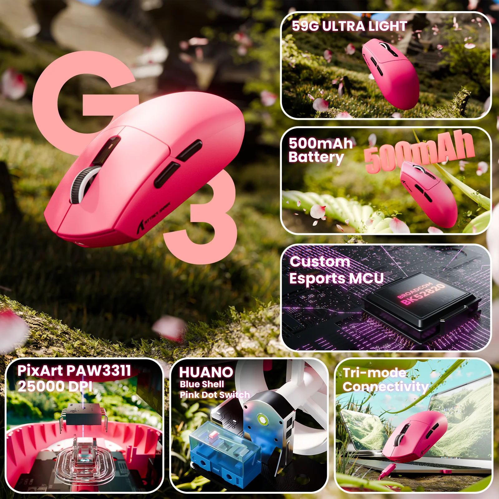 ATTACK SHARK G3 Tri-mode Wireless Gaming Mouse 25000 DPI Ultra Lightweight - Image 38