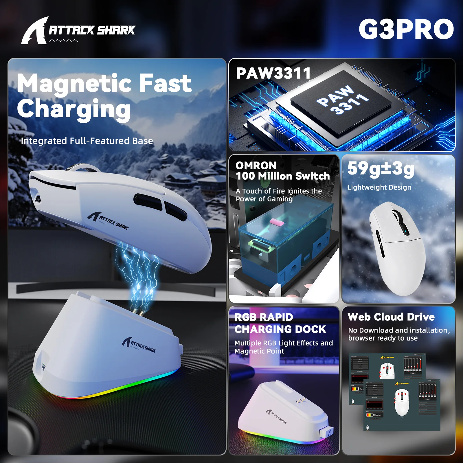 ATTACK SHARK G3PRO Tri-mode Wireless Gaming Mouse with Charge Dock 25000 DPI Ultra Lightweight - Image 16