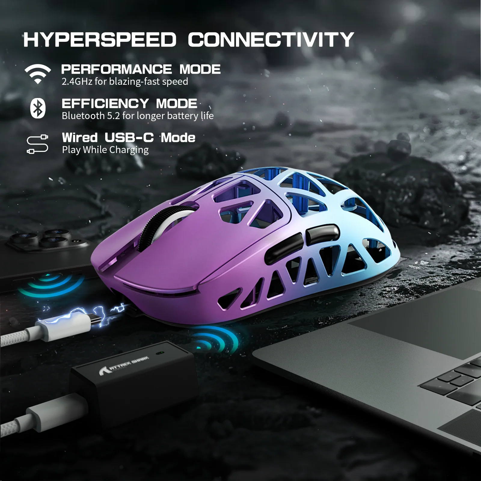 ATTACK SHARK R2 Magnesium Alloy PAW3950 Gaming Mouse 8K with Mouse Coiled Cable (Not Include the Charging Dock) - Image 18