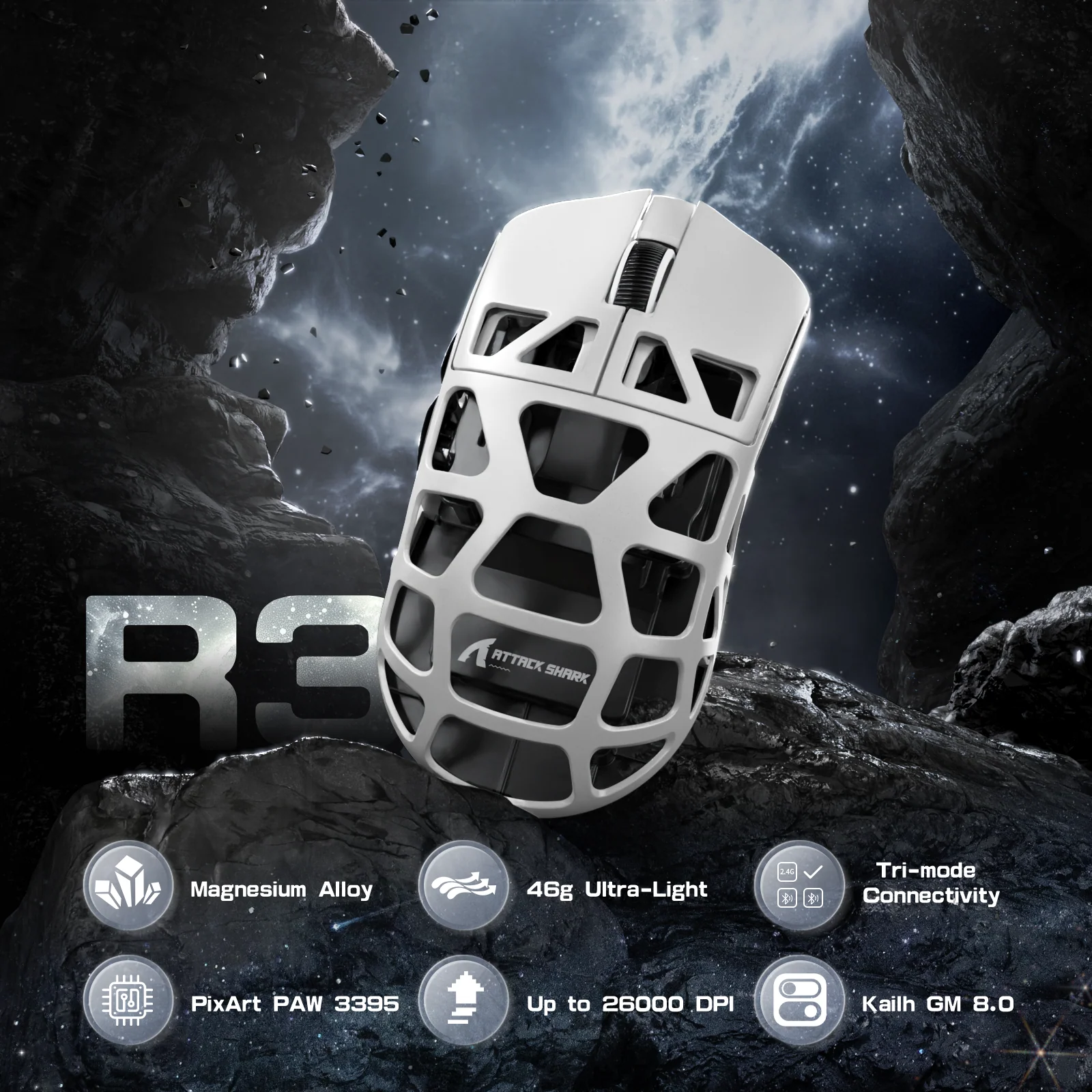 ATTACK SHARK R3 Magnesium Alloy Gaming Mouse 8K with C06 Coiled Cable - Image 10