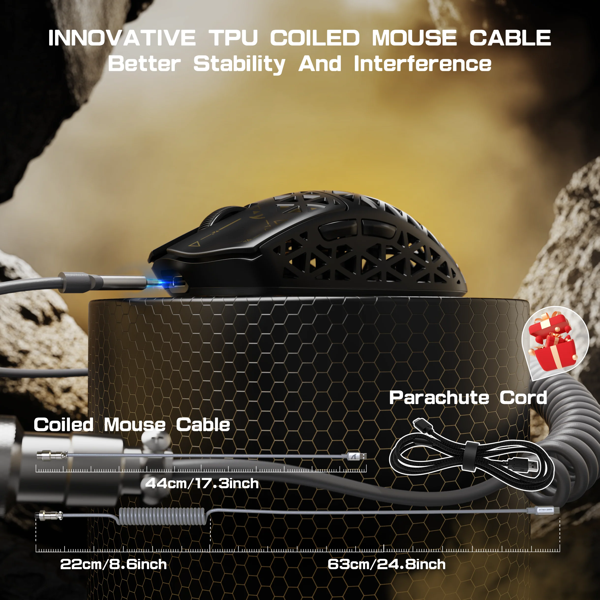ATTACK SHARK R5 ULTRA Carbon Fiber Wireless 8K PAW3950MAX Gaming Mouse with 8K Coiled Cable - Image 9