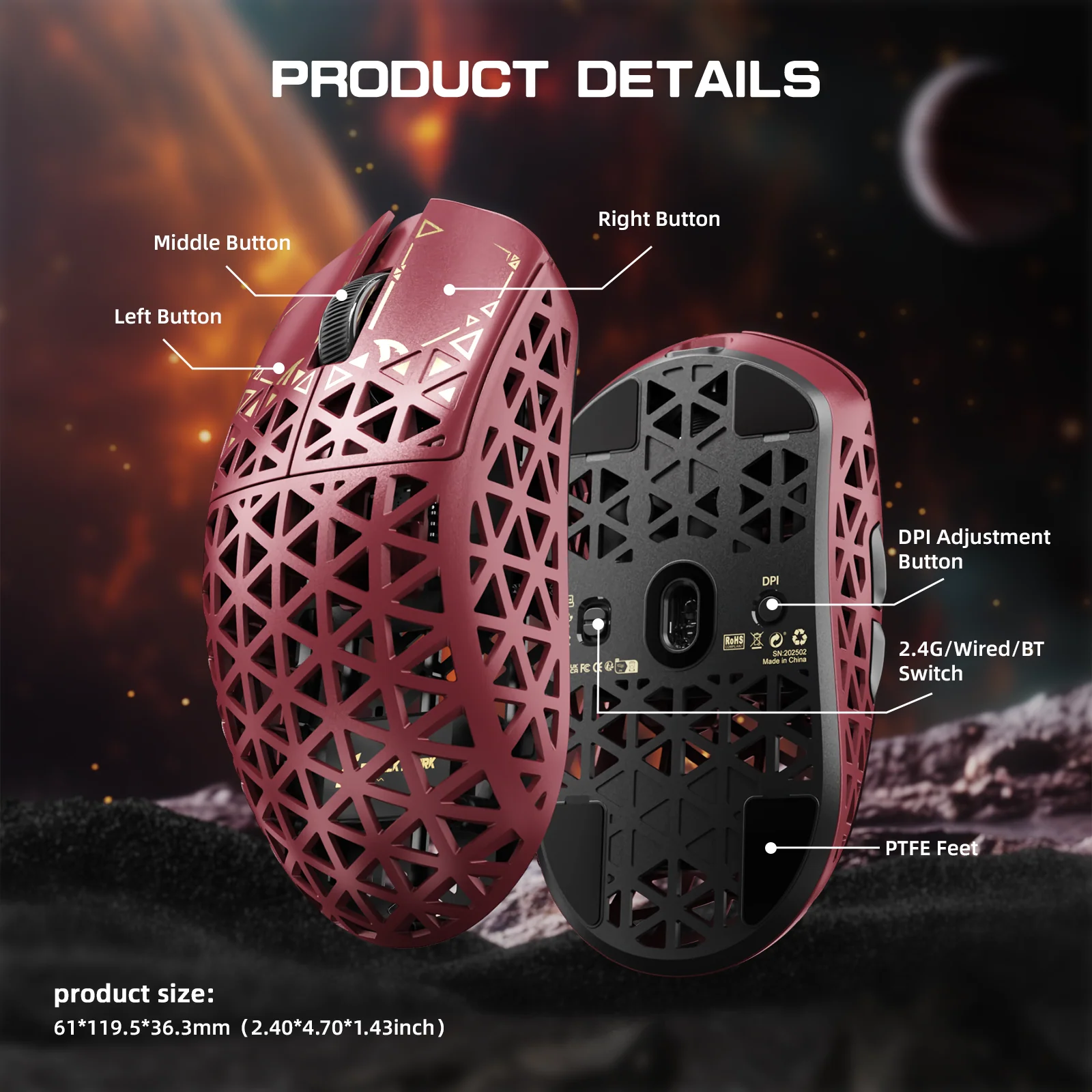ATTACK SHARK R5 ULTRA Carbon Fiber Wireless 8K PAW3950MAX Gaming Mouse - Image 26
