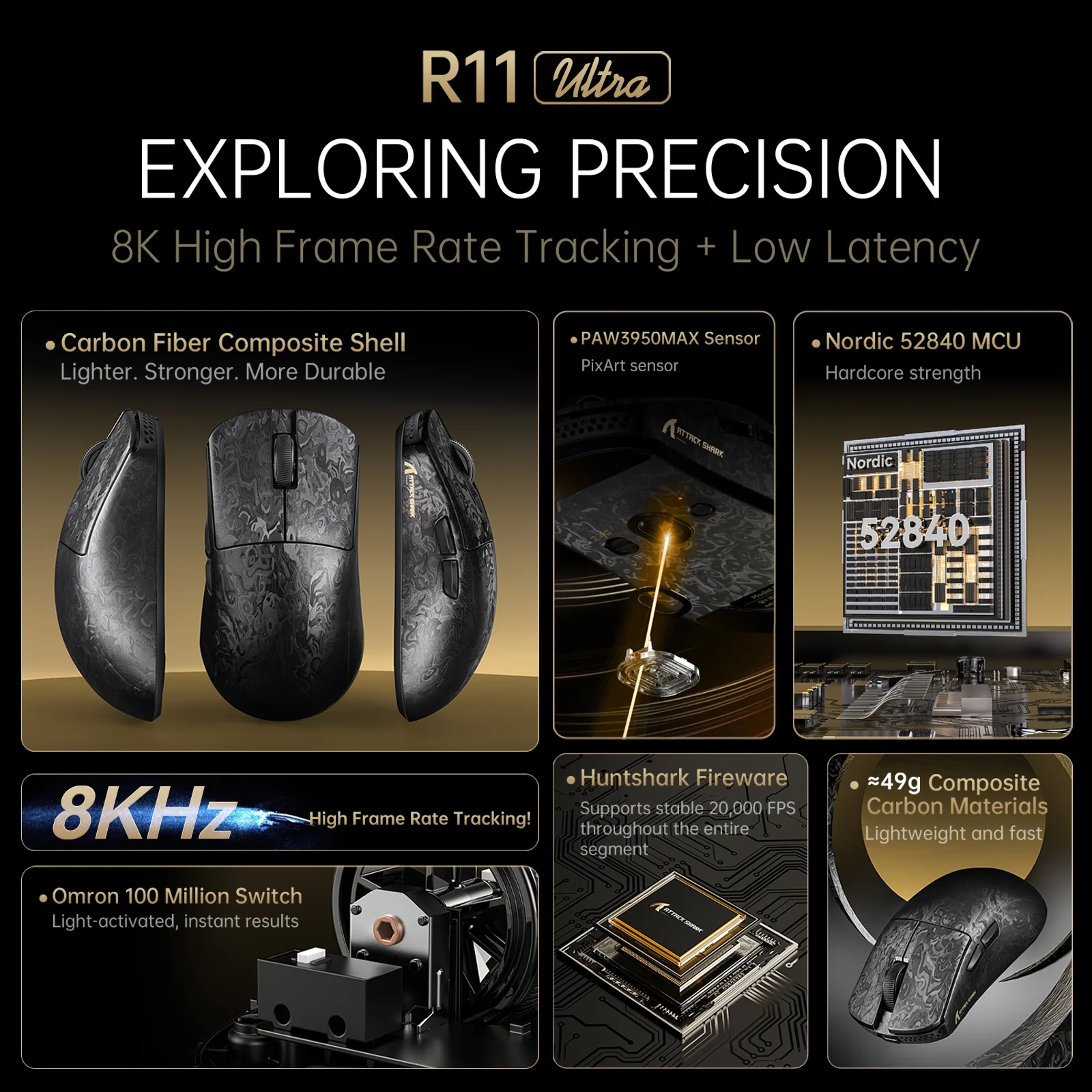 ATTACK SHARK R68 HE & R11 ULTRA Carbon Fiber Gaming Bundle With C01 ULTRA Coiled Cable - Image 20