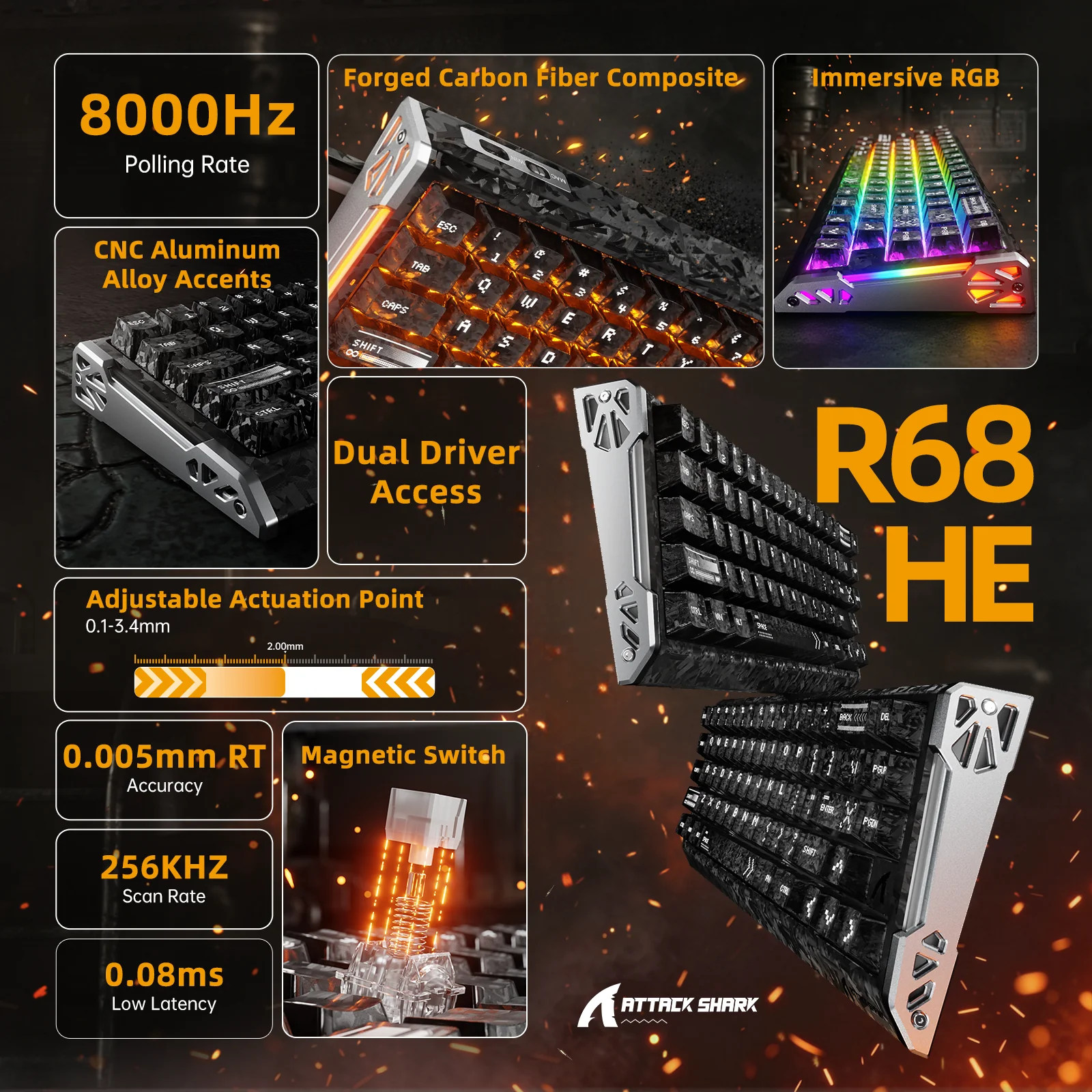 ATTACK SHARK R68 HE & R11 ULTRA Carbon Fiber Gaming Bundle With C01 ULTRA Coiled Cable - Image 4