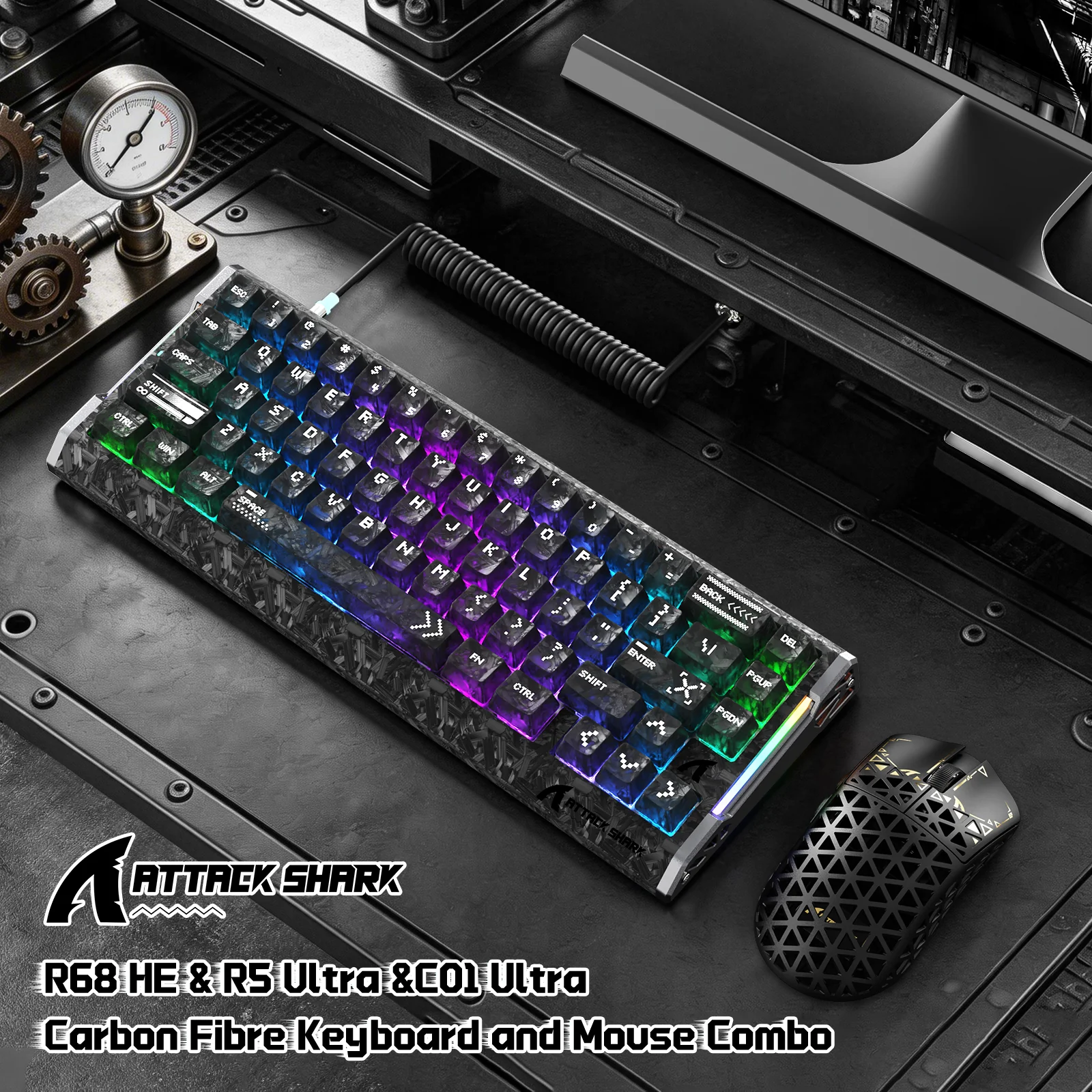 ATTACK SHARK R68 HE & R5 ULTRA Carbon Fiber Gaming Bundle With C01 ULTRA Coiled Cable - Image 2
