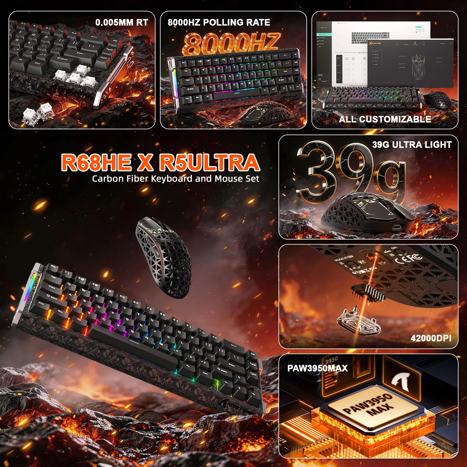 ATTACK SHARK R68 HE & R5 ULTRA Carbon Fiber Gaming Bundle - Image 20