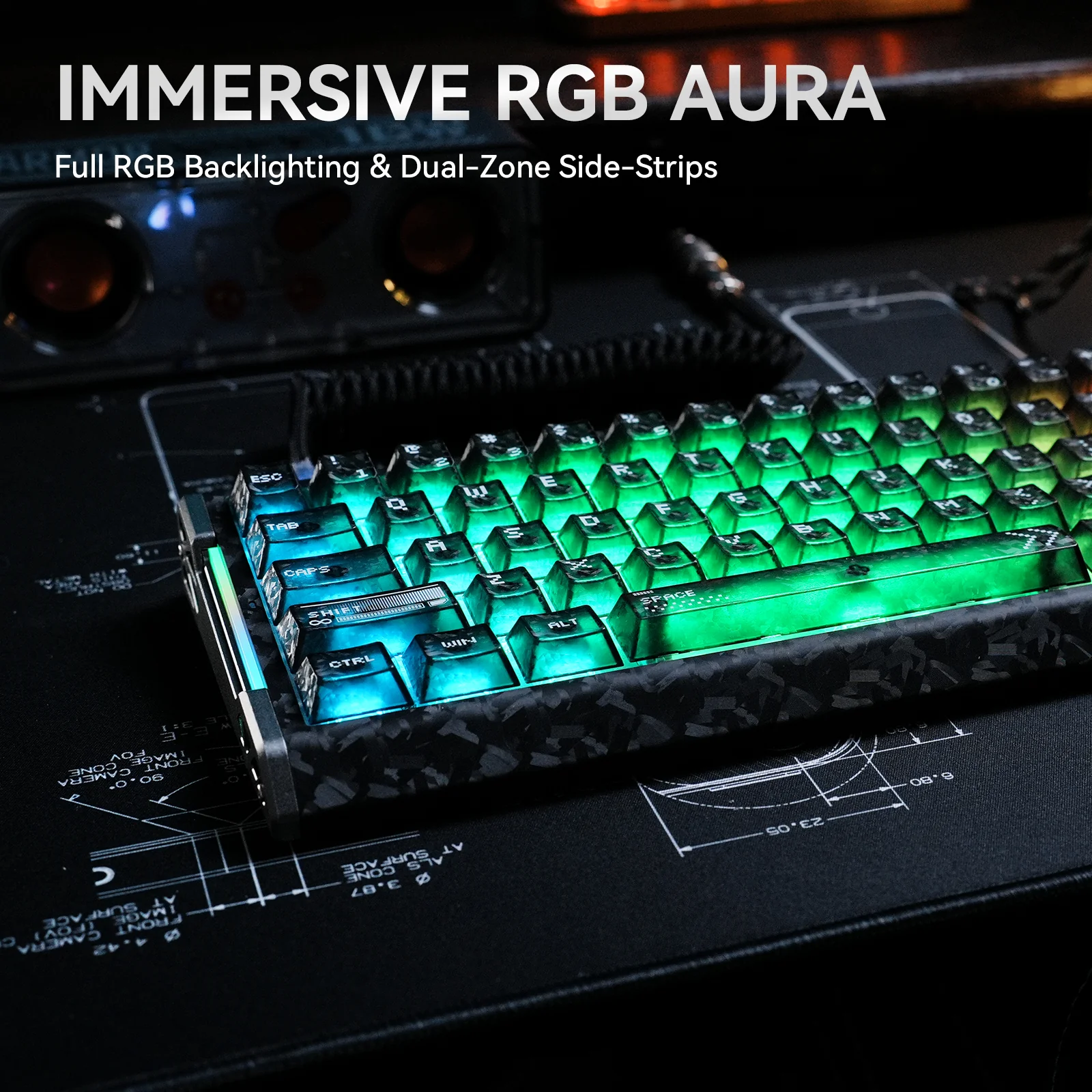 ATTACK SHARK R68 HE Carbon Fiber Wired Rapid Trigger Magnetic Switch Keyboard With C01 Ultra RGB Coiled Cable - Image 2