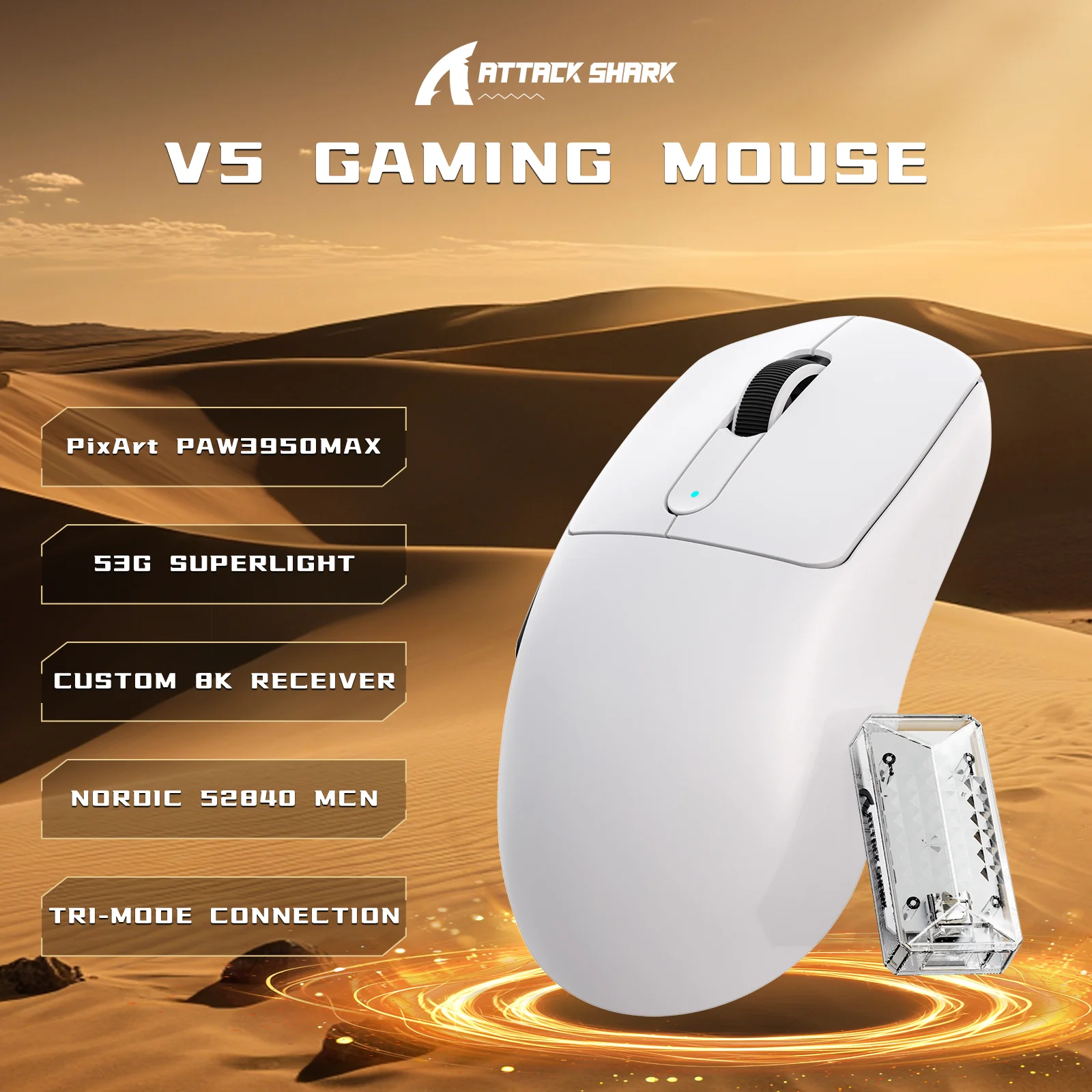 ATTACK SHARK V5 8KHz Wireless PAW3950MAX Gaming Mouse with C06 Ultra Cable - Image 2