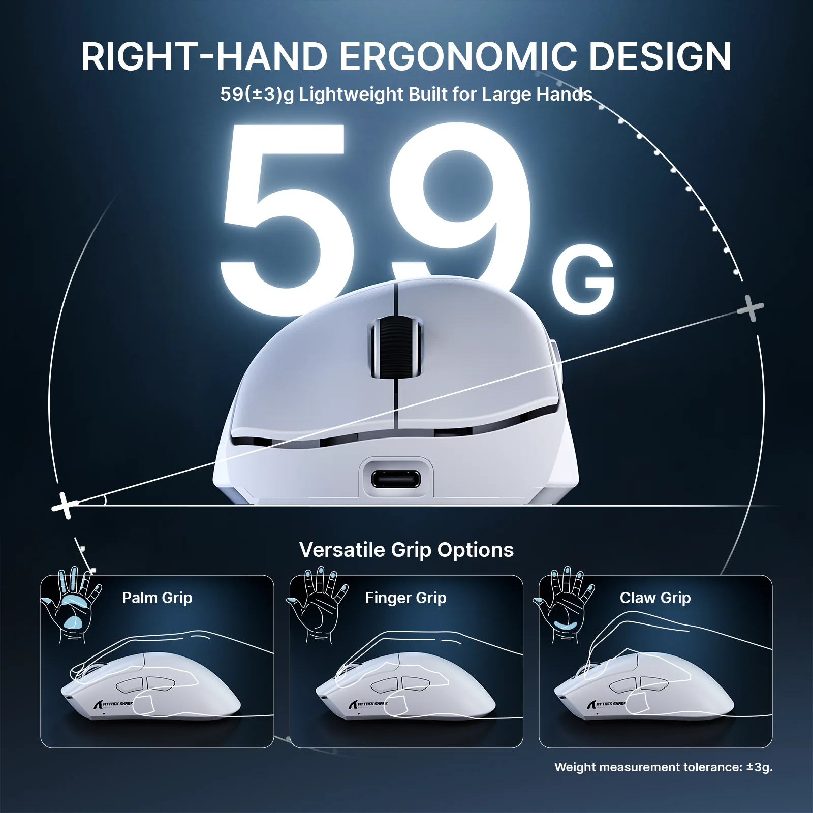 ATTACK SHARK V8 Ultra-Light Ergonomic Wireless Gaming Mouse - Image 3