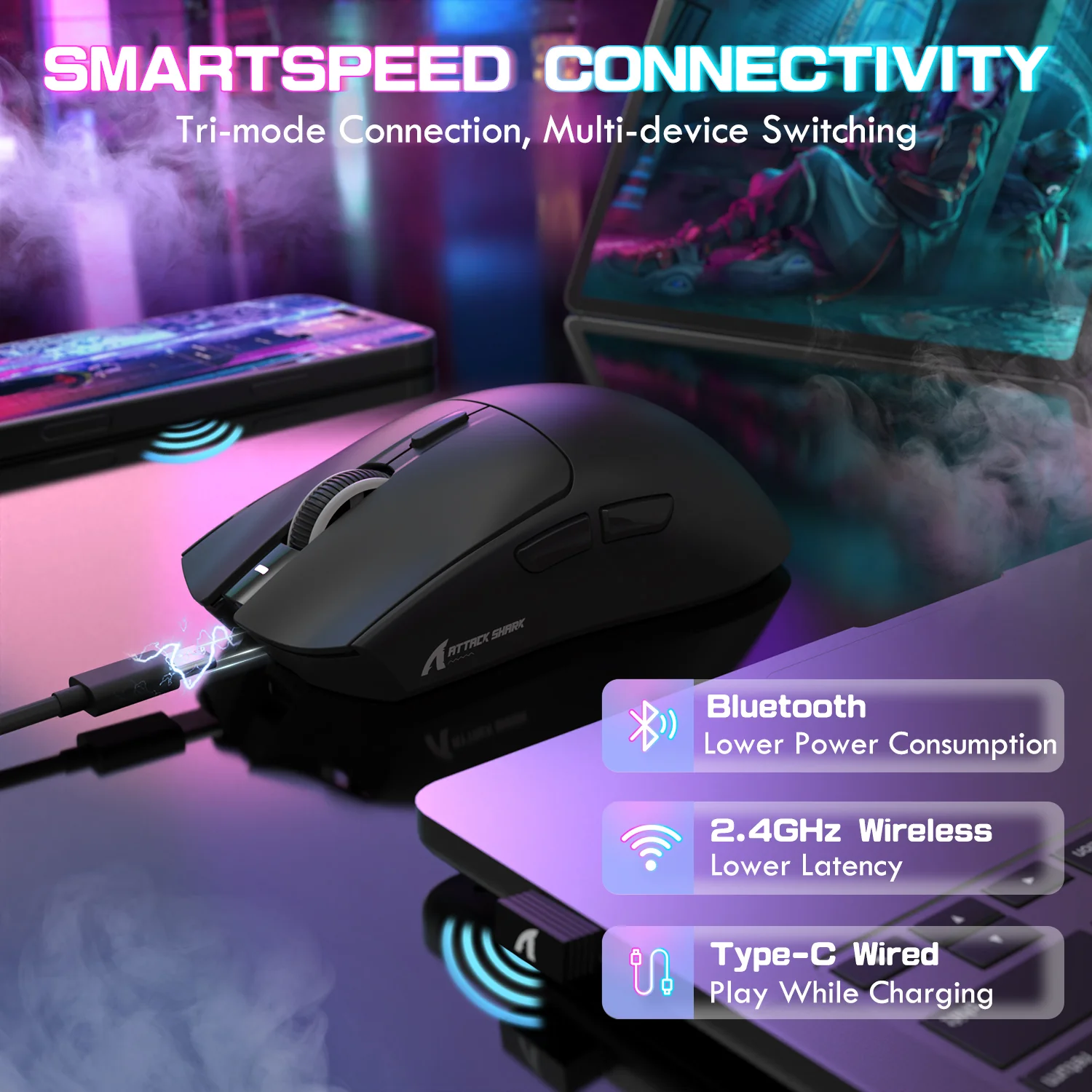 ATTACK SHARK X1 Tri-mode Gaming Mouse With Touchpad RGB Charging Dock PAW3395PRO Sensor - Image 16