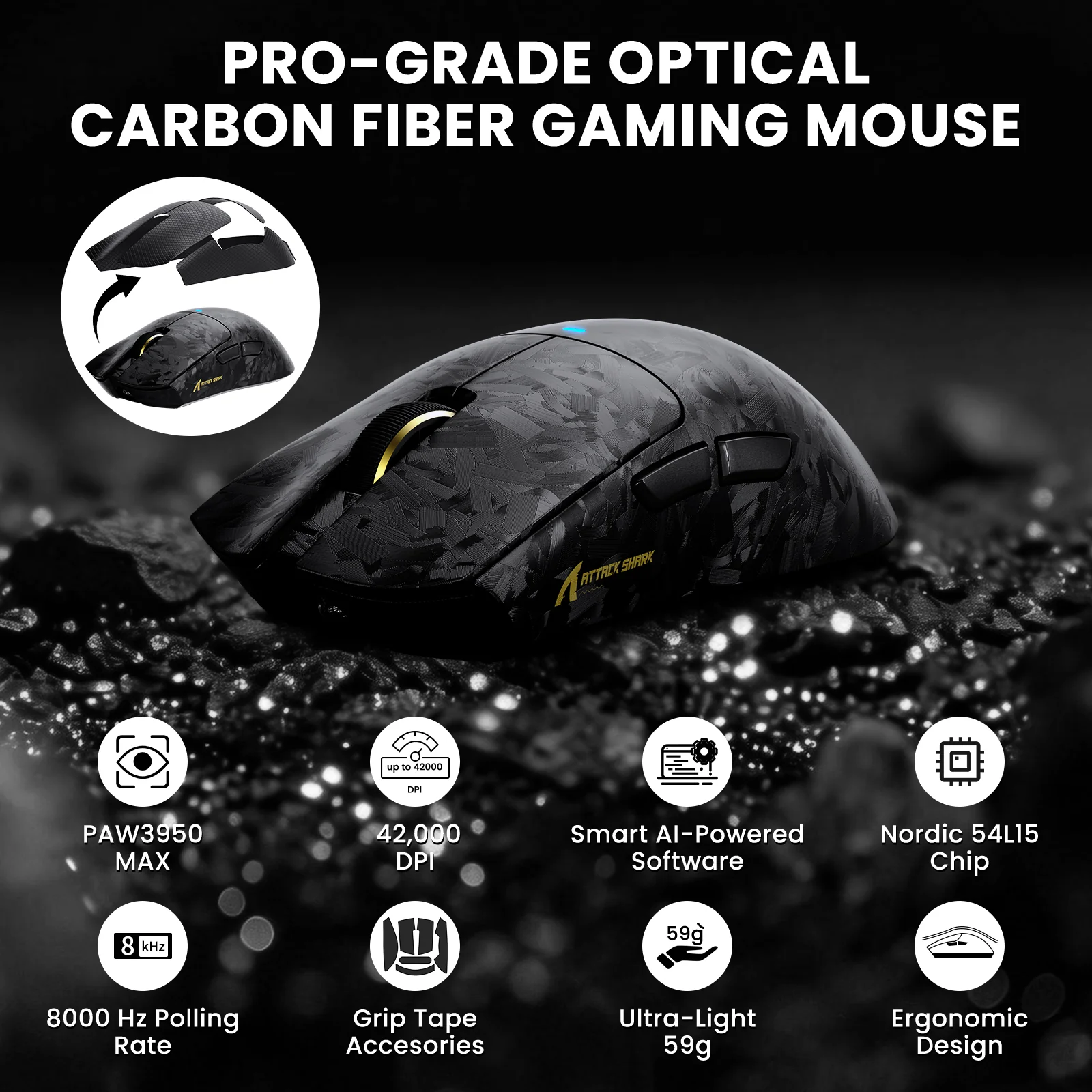 ATTACK SHARK R68 HE & X11 ULTRA Carbon Fiber Gaming Bundle With C01 ULTRA Coiled Cable - Image 23