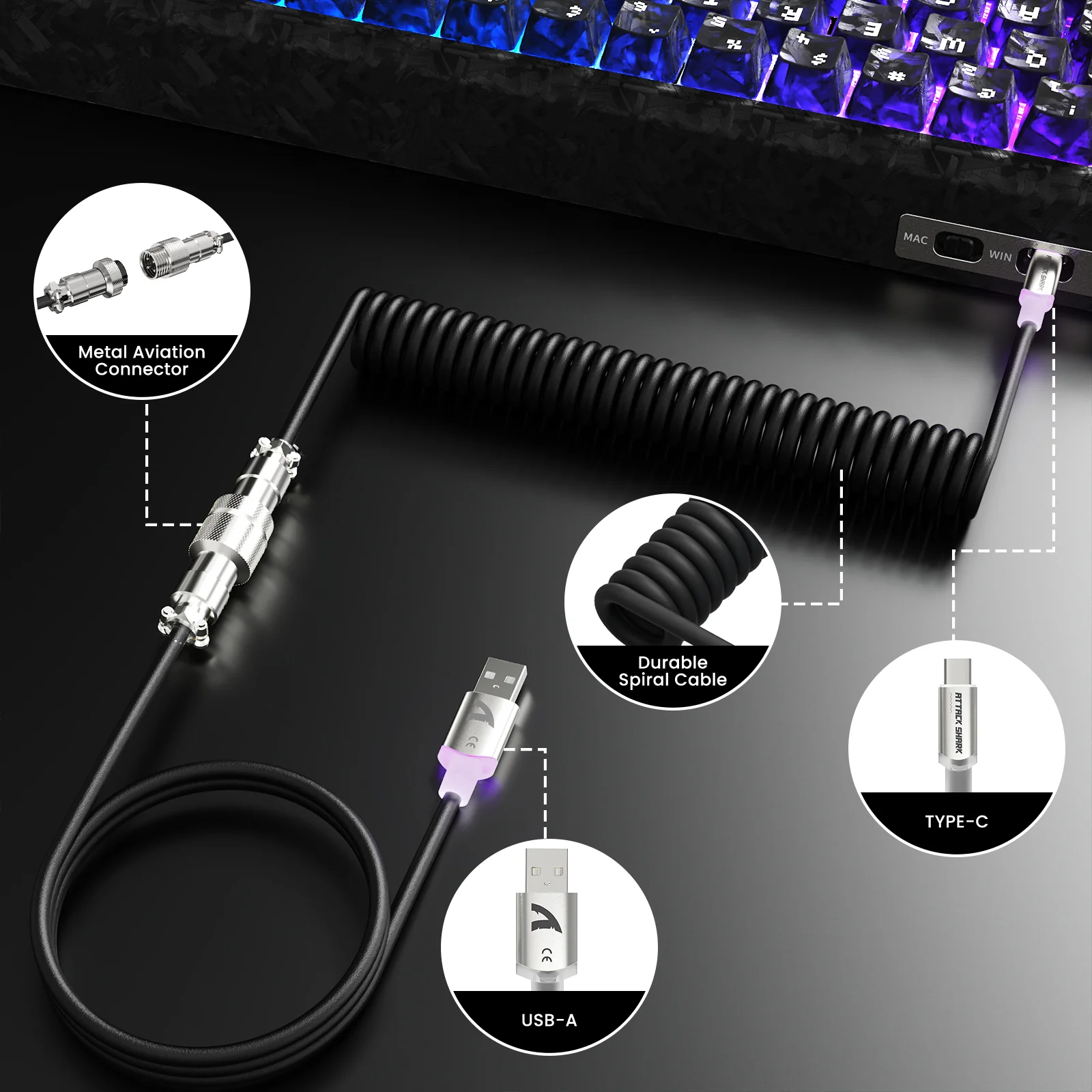 ATTACK SHARK R68 HE & X11 ULTRA Carbon Fiber Gaming Bundle With C01 ULTRA Coiled Cable - Image 8