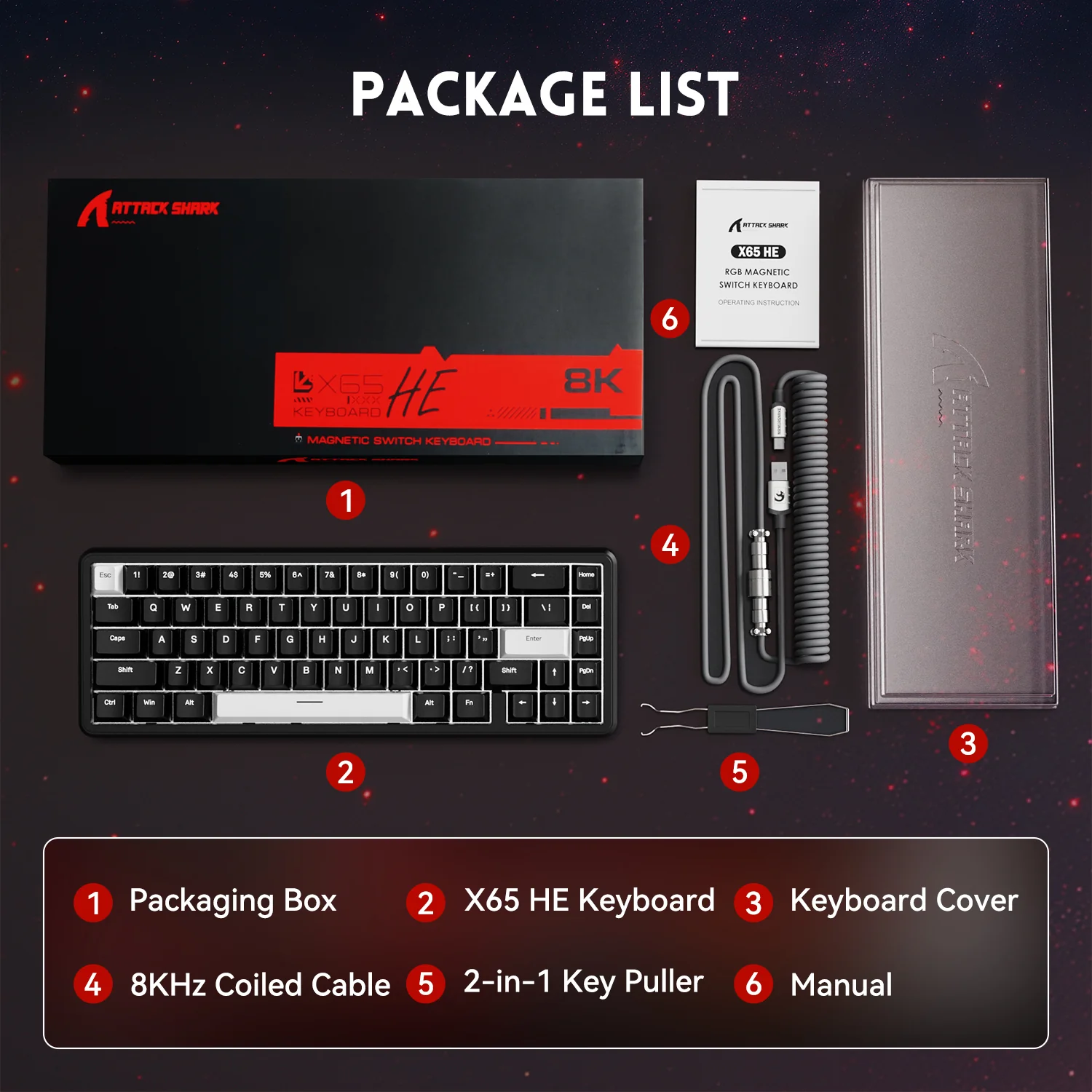 ATTACK SHARK X65 HE Magnetic Switch Rapid Trigger Keyboard With 8Khz Coiled Cable - Image 18