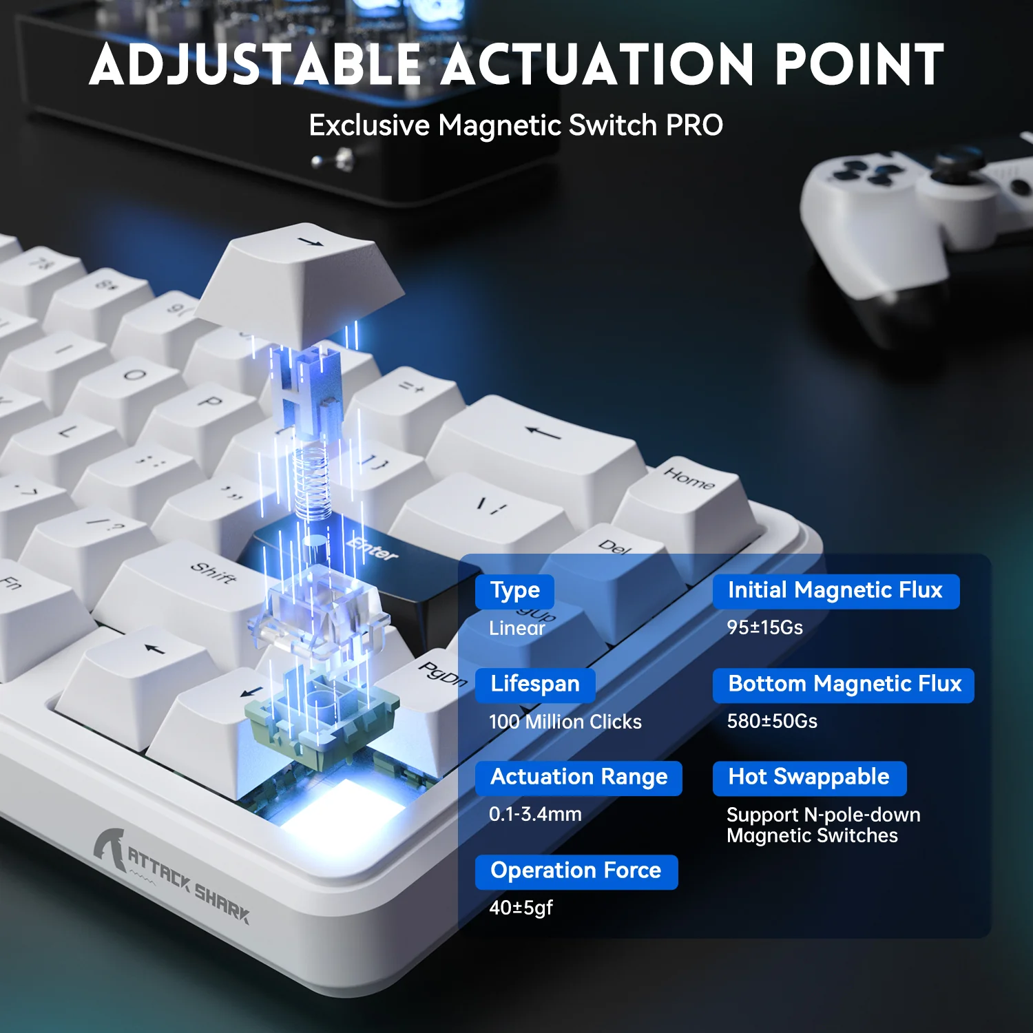 ATTACK SHARK X65 HE Magnetic Switch Rapid Trigger Keyboard With 8Khz Coiled Cable - Image 22