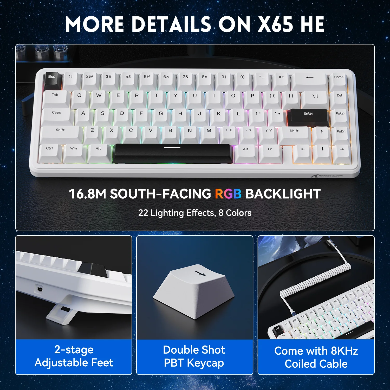 ATTACK SHARK X65 HE Magnetic Switch Rapid Trigger Keyboard With 8Khz Coiled Cable - Image 26