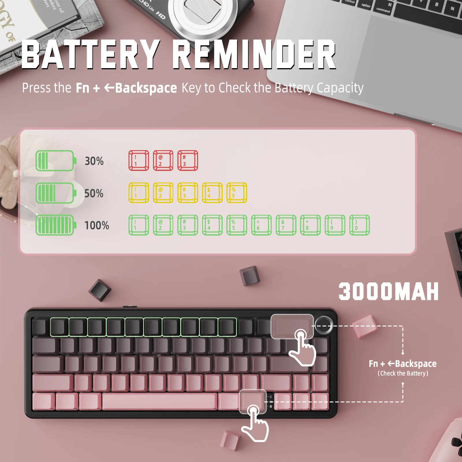 ATTACK SHARK X66 Wireless Mechanical Keyboard with Side Printed PBT Keycaps - Image 15
