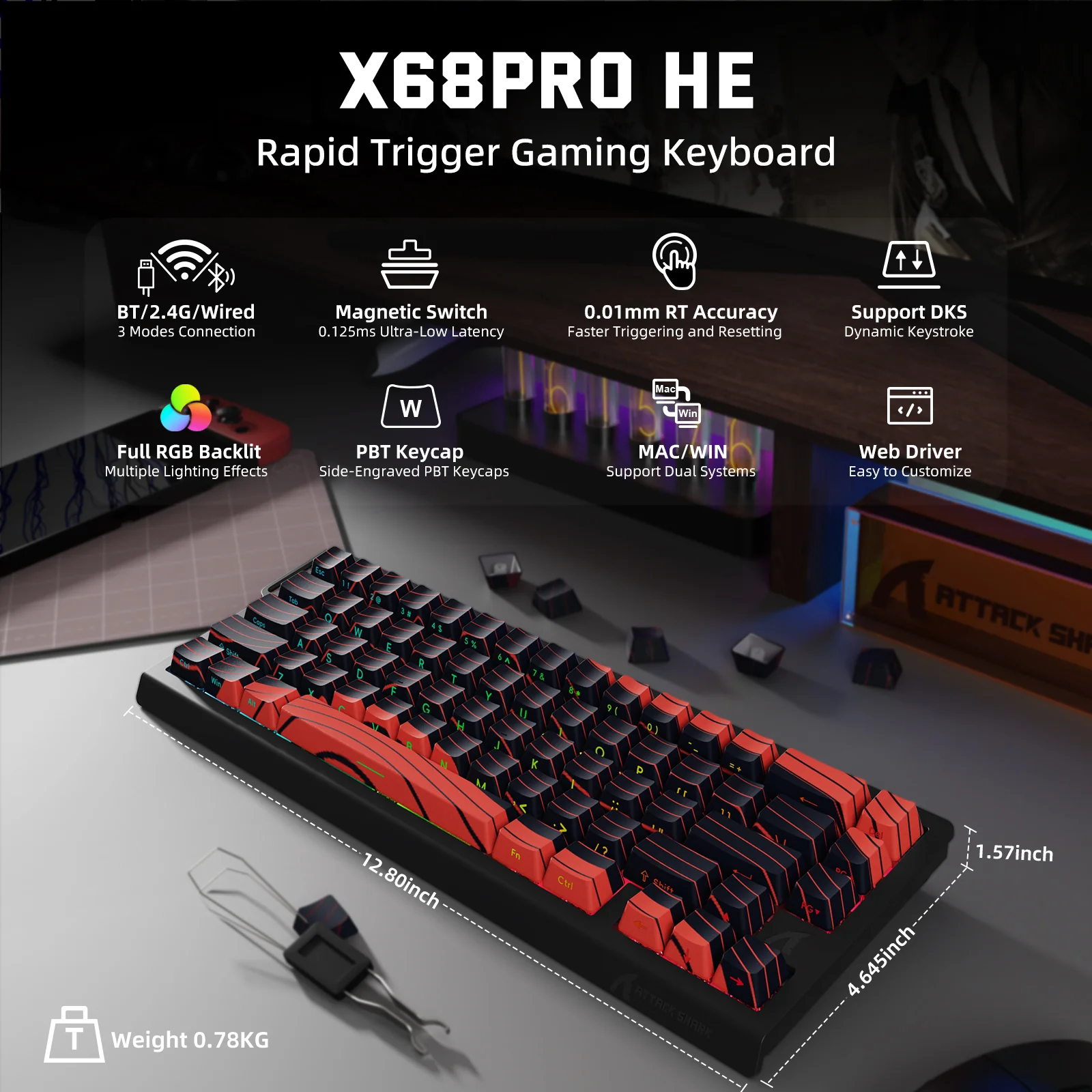 ATTACK SHARK X68PRO HE Wireless Rapid Trigger Keyboard Magnetic Switch - Image 29