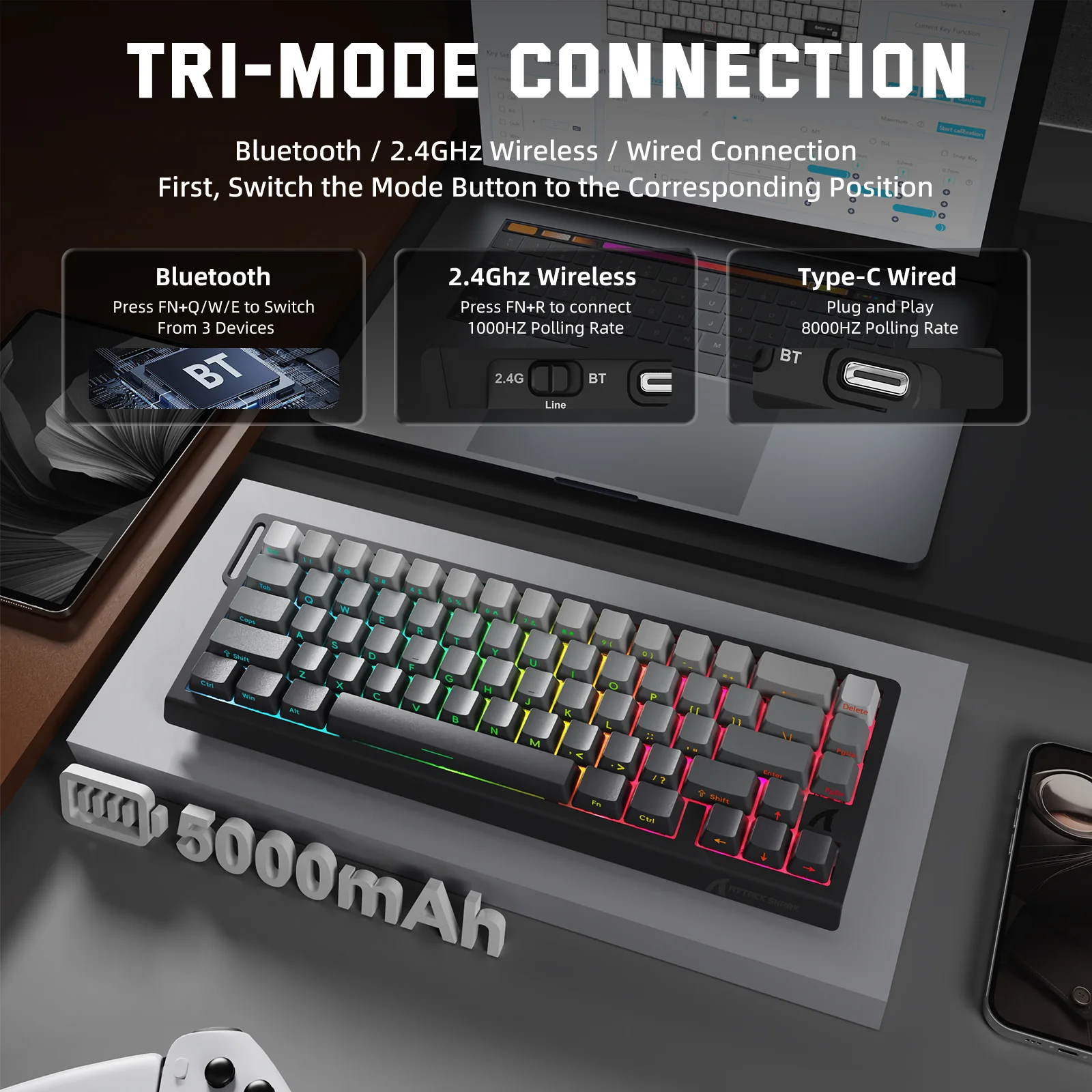 ATTACK SHARK X68PRO HE Wireless Rapid Trigger Keyboard Magnetic Switch - Image 3