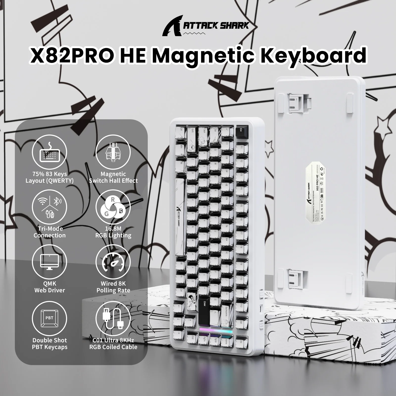 ATTACK SHARK X82PRO HE Magnetic Keyboard With C01Ultra RGB Coiled Cable - Image 20