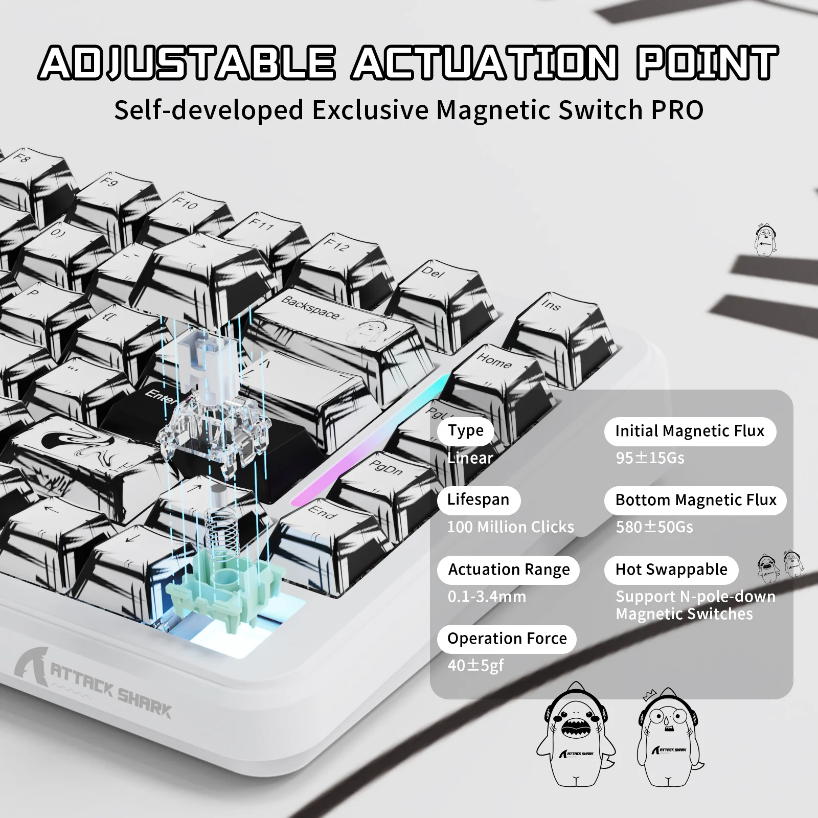 ATTACK SHARK X82PRO HE Wireless Rapid Trigger Gaming Keyboard Magnetic Switch - Image 4