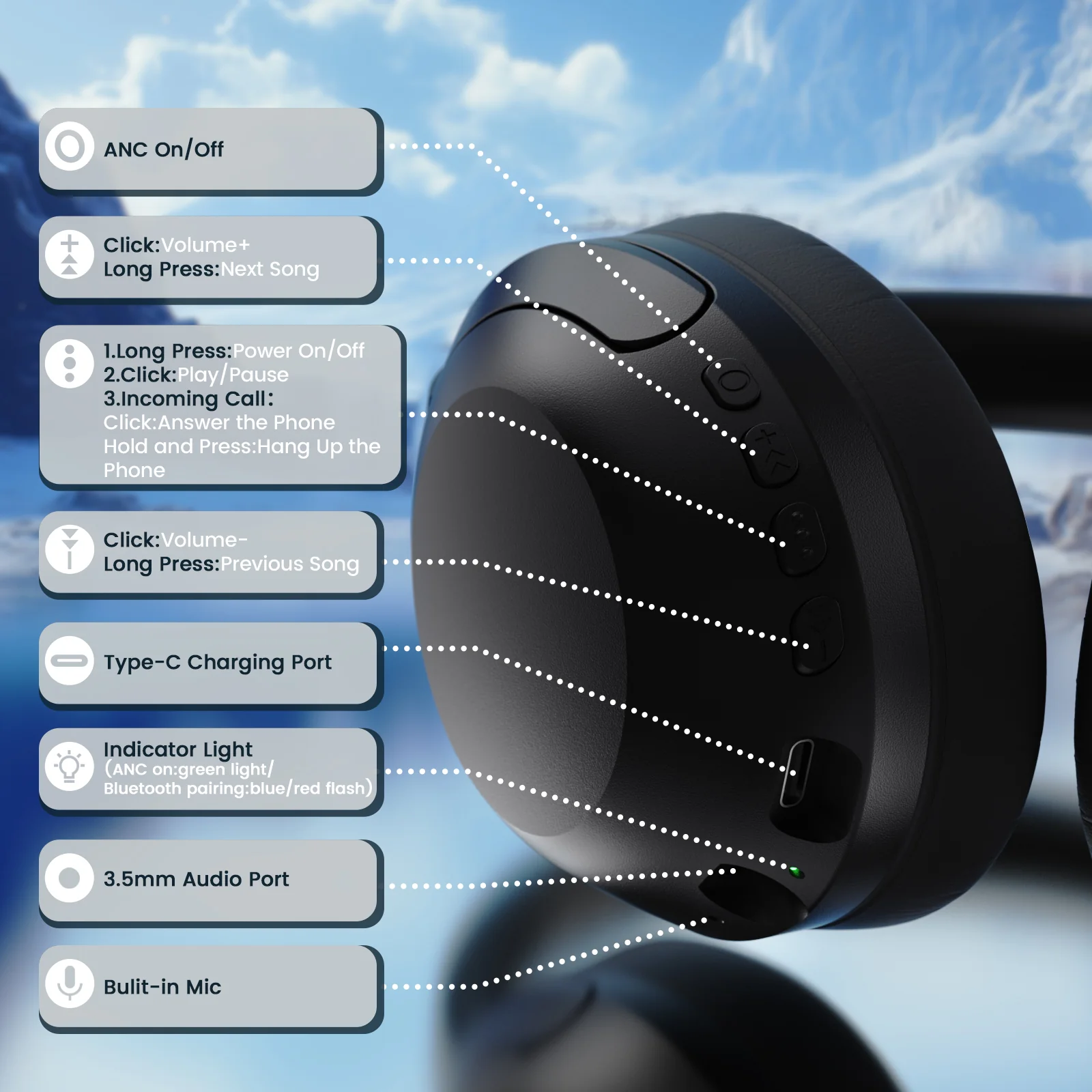 ATTACK SHARK G300 ANC Foldable Ultra-Light Dual-Mode Headphones - Image 9