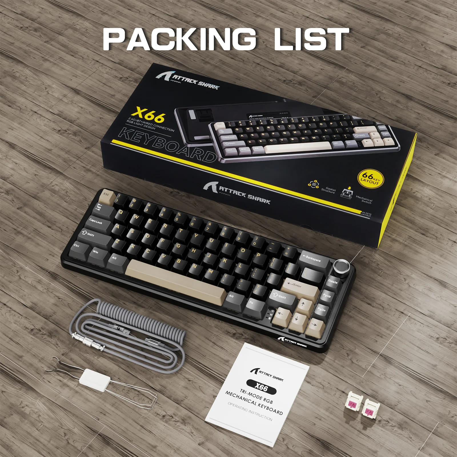ATTACK SHARK X66 Wireless Mechanical Keyboard with 8K Coiled Cable - Image 18