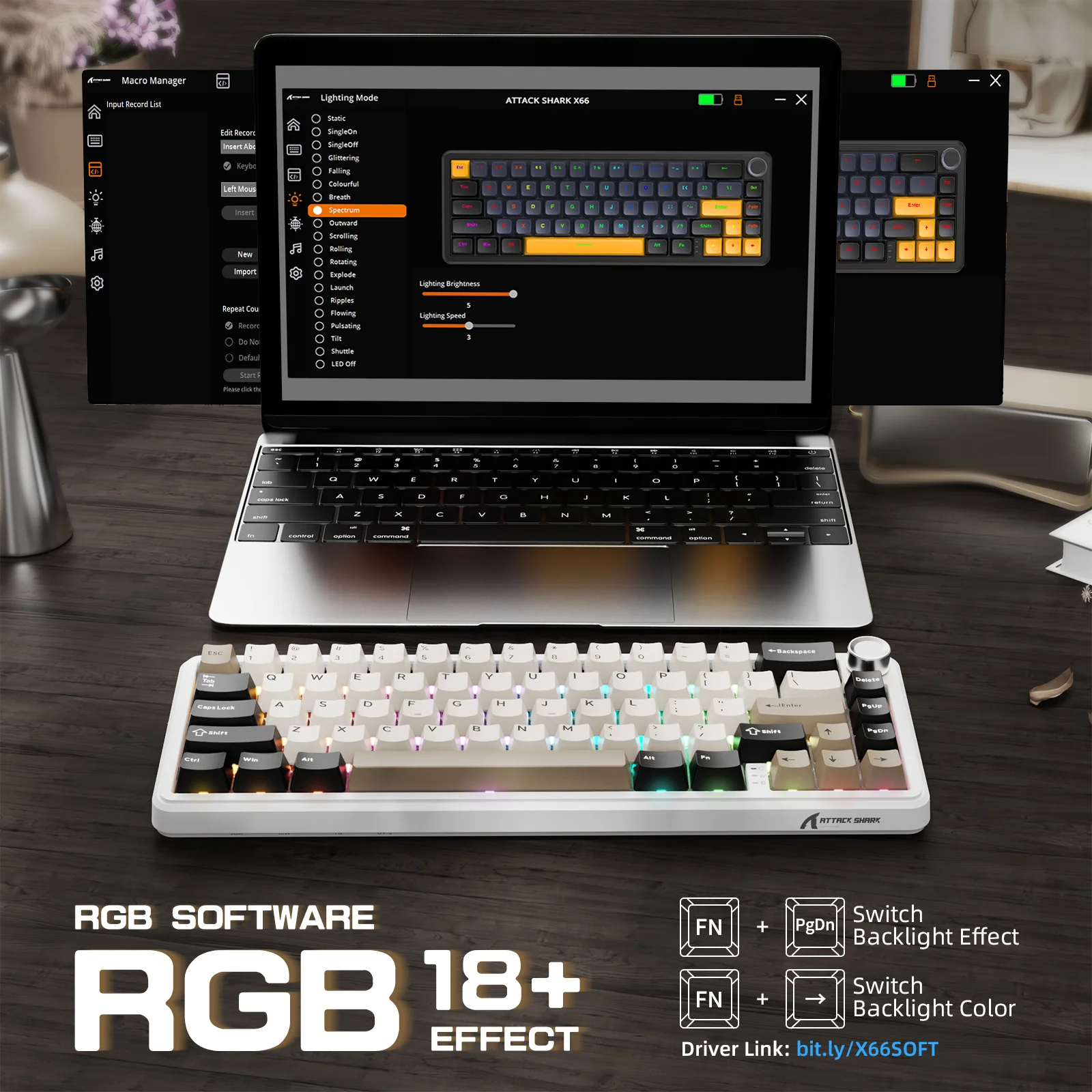 ATTACK SHARK X66 Wireless Mechanical Keyboard with 8K Coiled Cable - Image 25