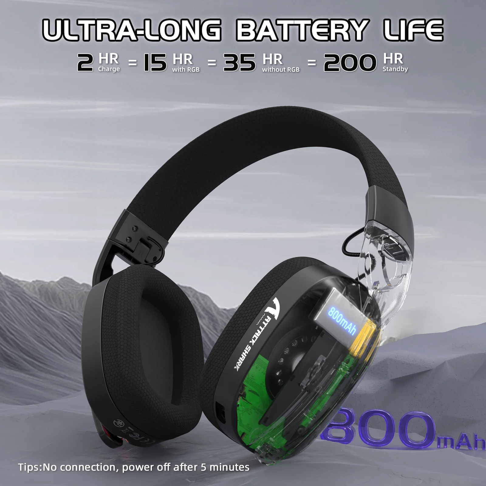 ATTACK SHARK L90 Foldable RGB Ultra-Light Tri-Mode Gaming Headset - Image 4