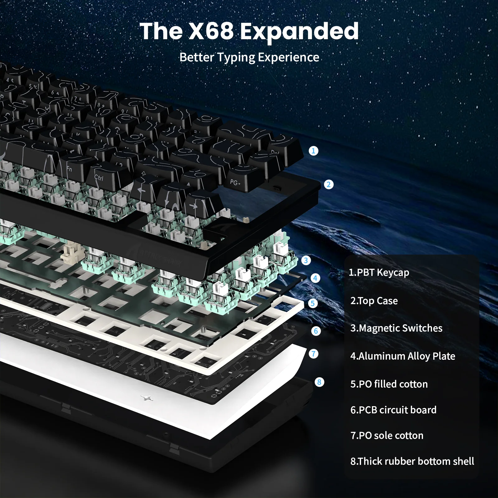 ATTACK SHARK X68 HE Rapid Trigger Keyboard Magnetic Switch with C01PRO Coiled Cable - Image 6